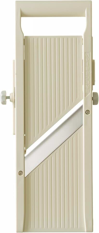 HENDI Japanische Mandoline, Shōgun, mit 3 auswechselbaren gezahnte Klingen, Fingerschutz, zum Schneiden von Julienne, Gemüsehobel, Gemüsereibe, 380x158x(H)47mm, ABS, Edelstahl, PP, beige