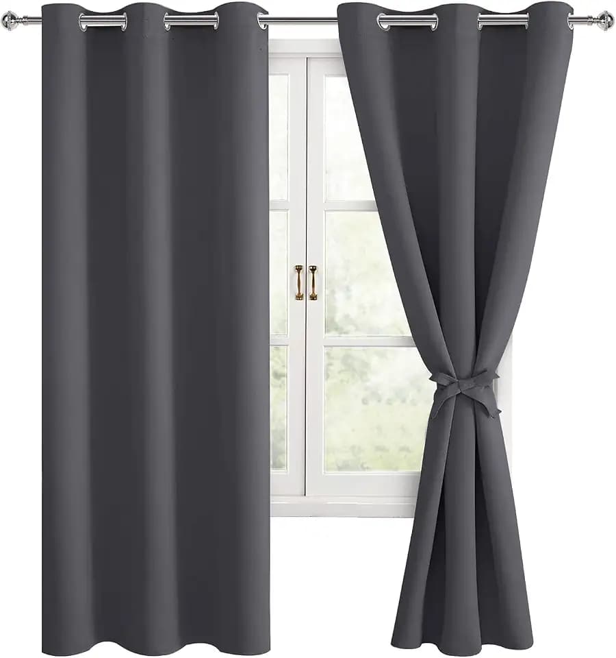 Hiasan Blackout Curtains for Bedroom, Dark Grey, 38 x 72 Inch, 2 Panels