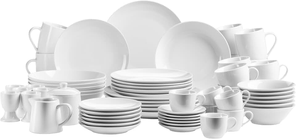 Mäser, Serie Alesia, Porzellan Kombiservice 62-teilig, Basic Geschirr für 6 Personen, das perfekte Starterset, Weiß, Weiss/Opulenter Garten