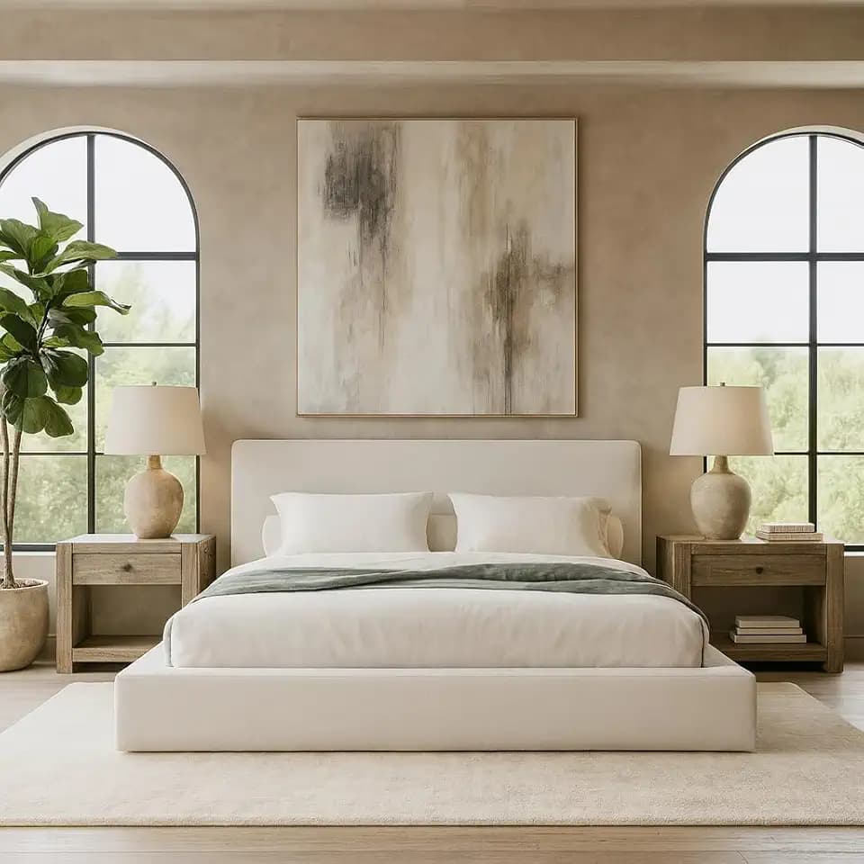 Square Bed – Washable Zip Cover - Upholstered Linen Soft Foam - Modular Minimalist Modern - Sold Separately (White Linen, King Base)