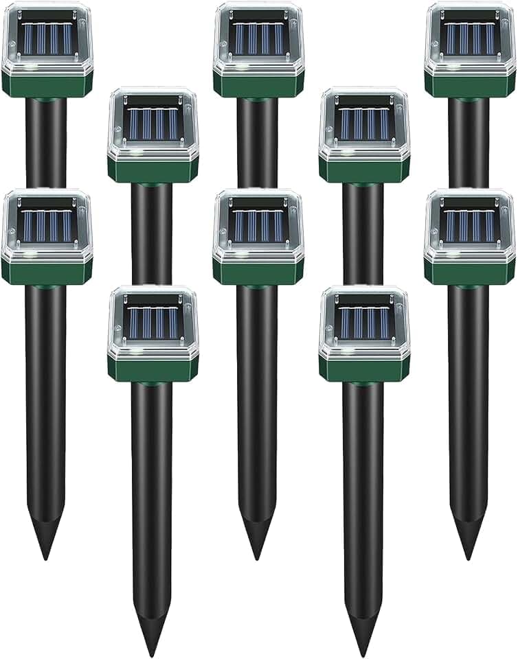 Mole Repellent Solar Powered 10 Pack Snake Repellent Outdoor, Waterproof Sonic Spikes Stakes, Get Rid of Groundhog Chipmunk Chaser Vole Repellent, Effective for Lawns, Garden, Farm