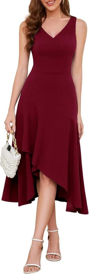 Aupuls Cocktailkleid Damen Midi Ärmellos Festliche Kleider Rüsche Partykleid für Hochzeit