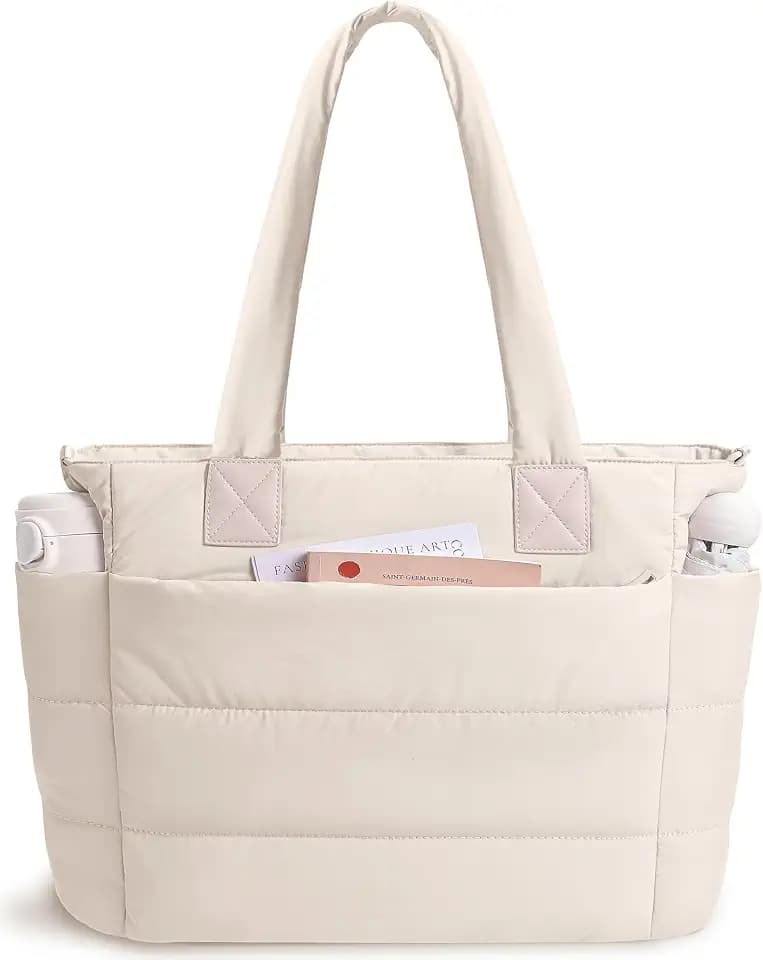 Puffer Tote Bag for Women Quilted Nurse Bag Lightweight Work Bag for Teacher Travel Handbag with Multiple Pockets