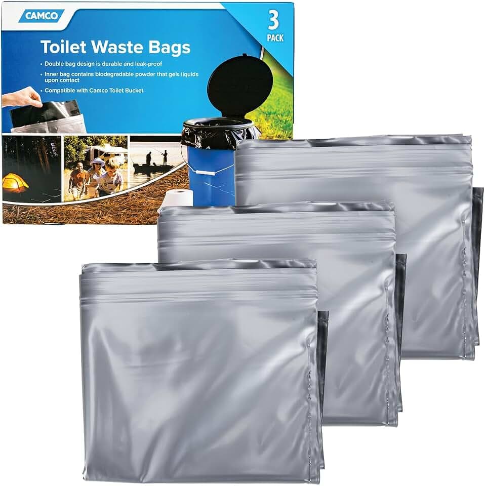 Camco 41547 WC-Müllbeutel, langlebiges, auslaufsicheres Doppelbeutel-Design, Innenbeutel verwandelt Jede Flüssigkeit in Gel, ideal für Camping, Wandern, Jagd und mehr, 3 Stück