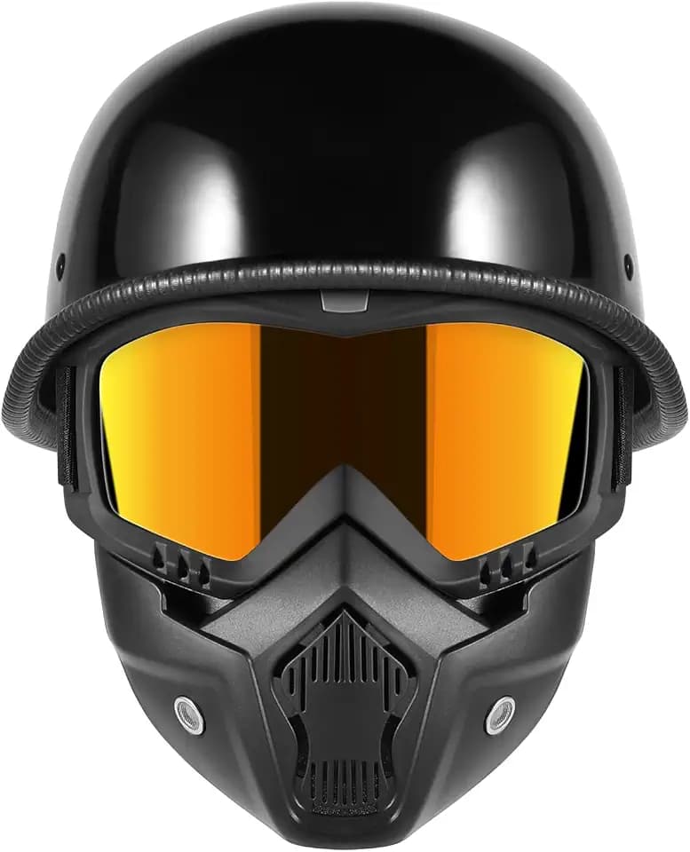 Motorcycle Half Helmets with Face Shield, German Style Motorcycle Helmet for Adult Men Women, DOT Approved Retro Half Shell Helmet for Moped Cruiser Scooter