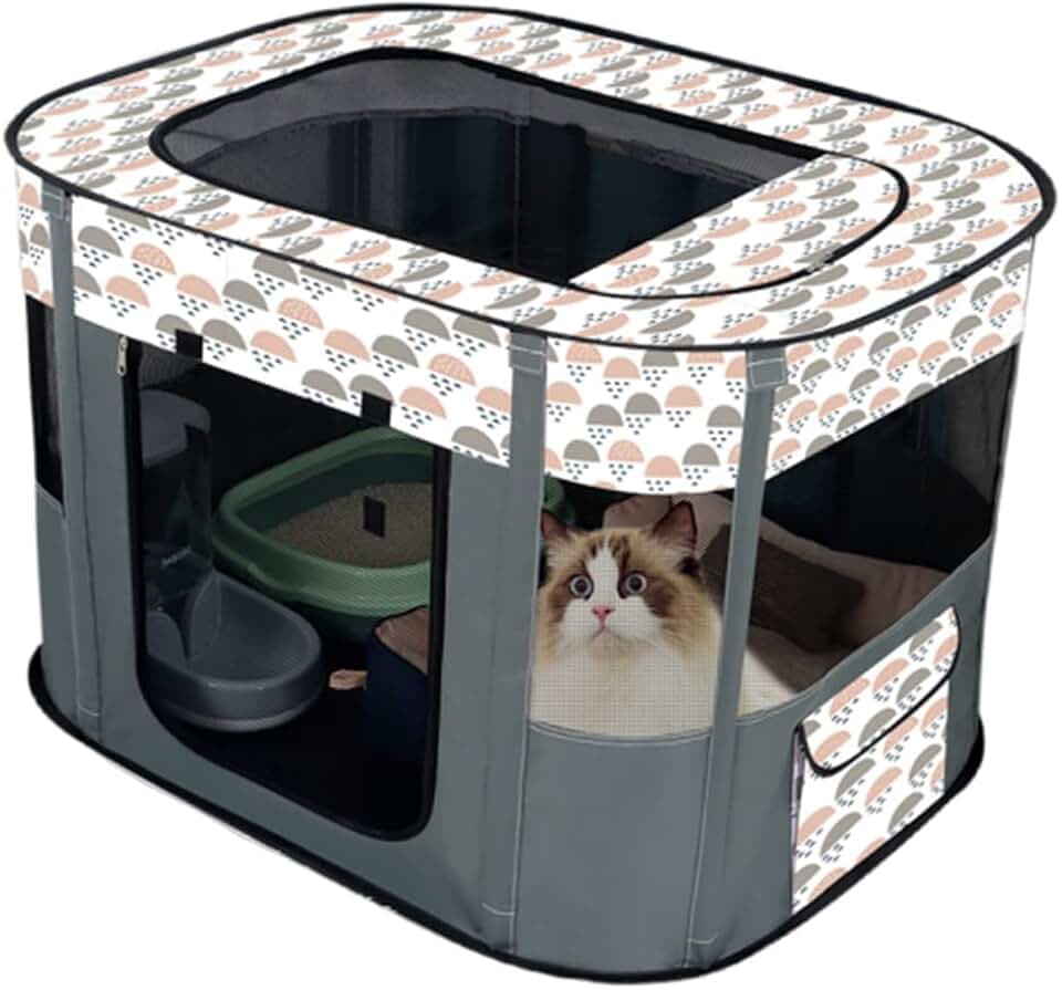 Tragbare Hundehütte Haustierzaun Faltbarer Haustier Laufstall Rechteckig Kreißsaal Katzenbett Katzenhöhle Katzenhütte Welpenhaus Zwinger Geschlossenes Haustierzelt (S/70 * 50cm, Grau)