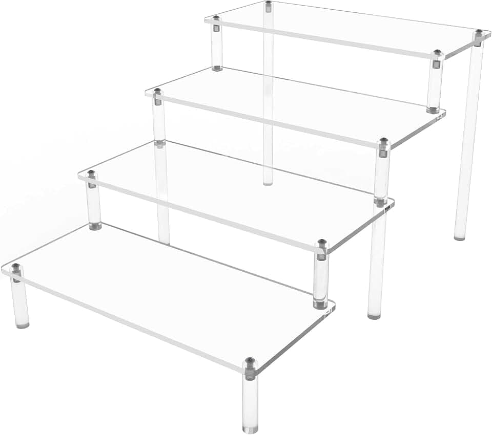 Acrylic Risers for Display 2 Pack 4 Tier Acrylic Display Risers Perfume Stand, Clear Cupcake Stand Holder for Perfume Figures Cupcake Dessert 9 IN