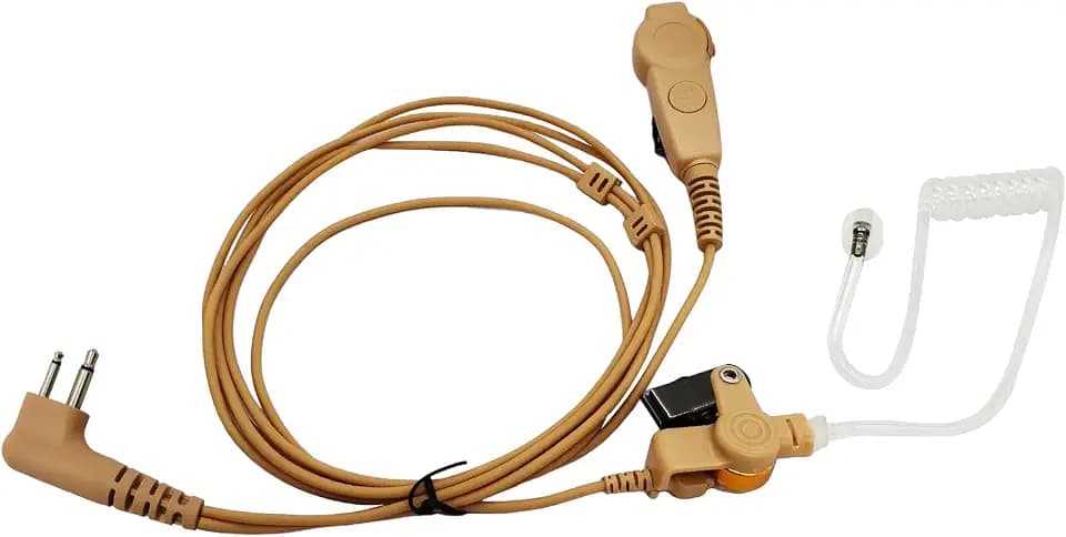 Dual PTT 2 Prong M-Head Earpiece, Discreet Skin Tone in-Ear Headset for Motorola CP200D CP185 CLS1410 BPR40, Front & Side Push-to-Talk for Security Law Enforcement