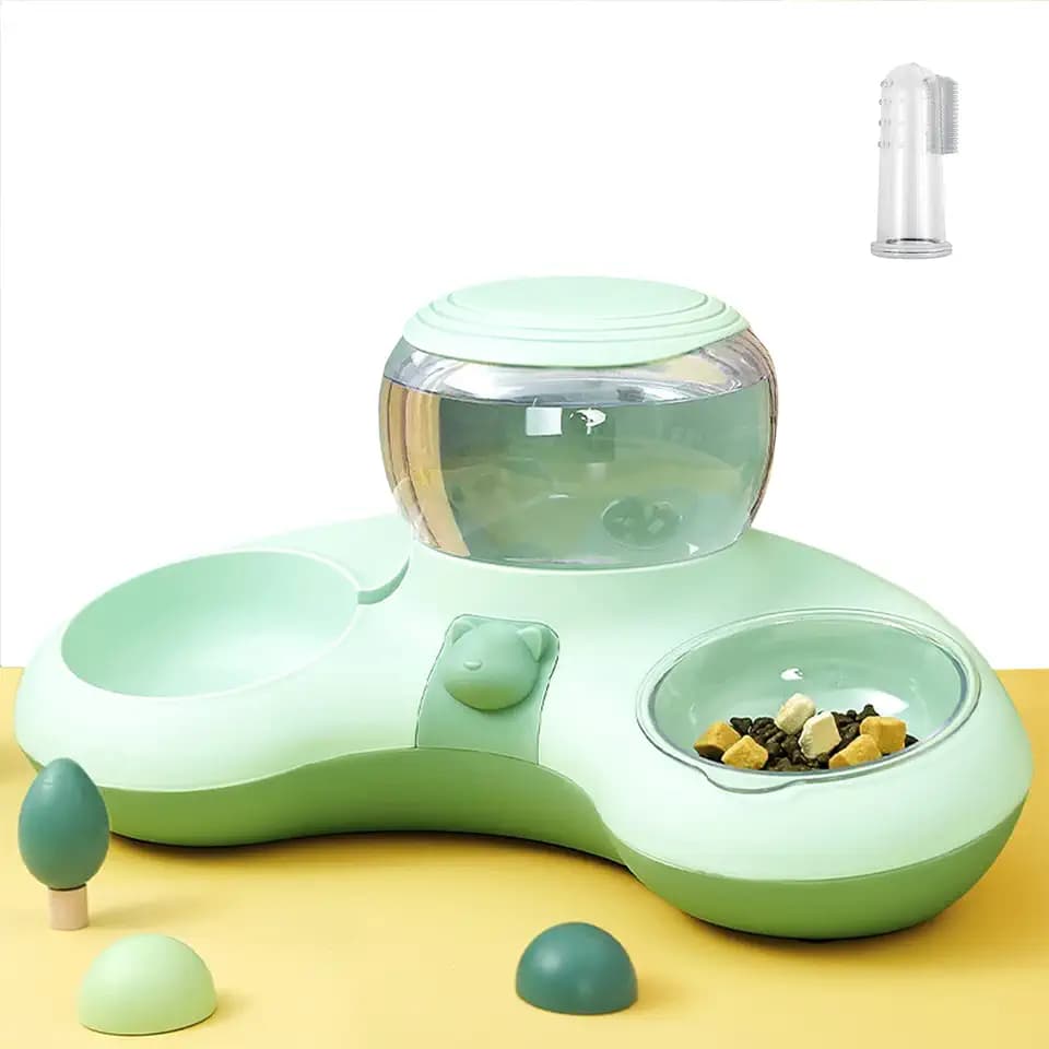 Katzennapf mit Wasserspender, Katzennäpfe, Futternapf Katze Erhöht Futterstation Katzen, Wasserspender Katzen Grosse Kapazität, Rutschfester Katzennapf (Grün)