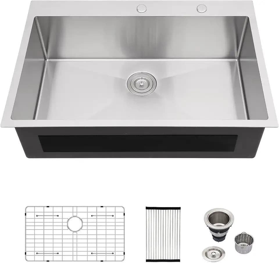 Logmey Drop In Kitchen Sink 33x22 Inch Single Bowl