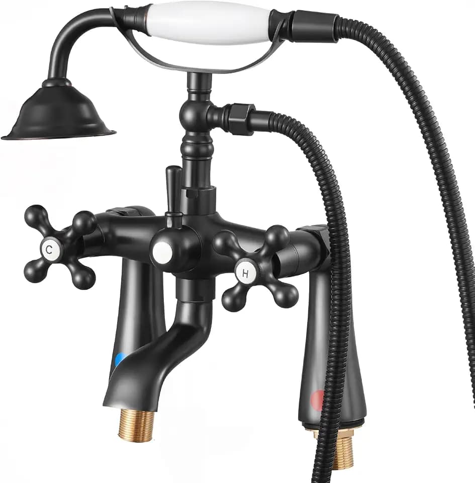 VEVOR Clawfoot Tub Faucet, Deck Mount Bathtub Faucets with Handheld Shower, Vintage Oil-Rubbed Bronze Clawfoot Tub Filler Faucet Shower Kit with 360° Rotation Spout & 59-inch Long Hose for Bathtubs