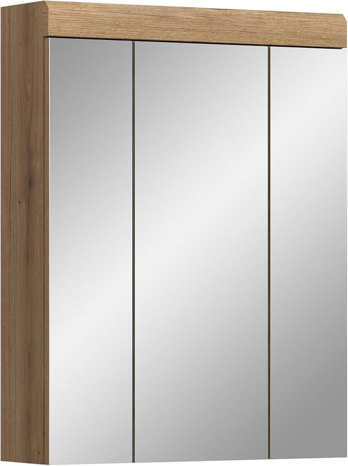 xonox.home – Spiegelschrank Scout 60x79x18 cm in Evoak Oak Nachbildung und einem Spiegelglas – Funktionaler Badspiegel mit Stauraum – klar, modern & pflegeleicht im Design
