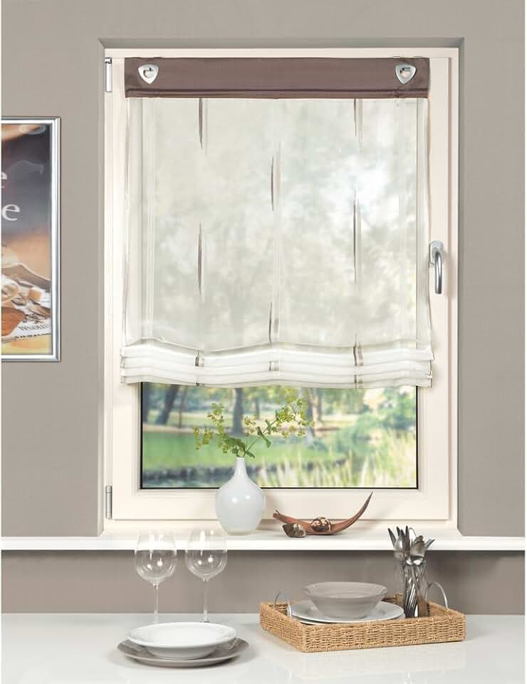 Home fashion 91357-860 Ösen-Raffrollo Scherli, 140 x 80 cm, Voile, Stein