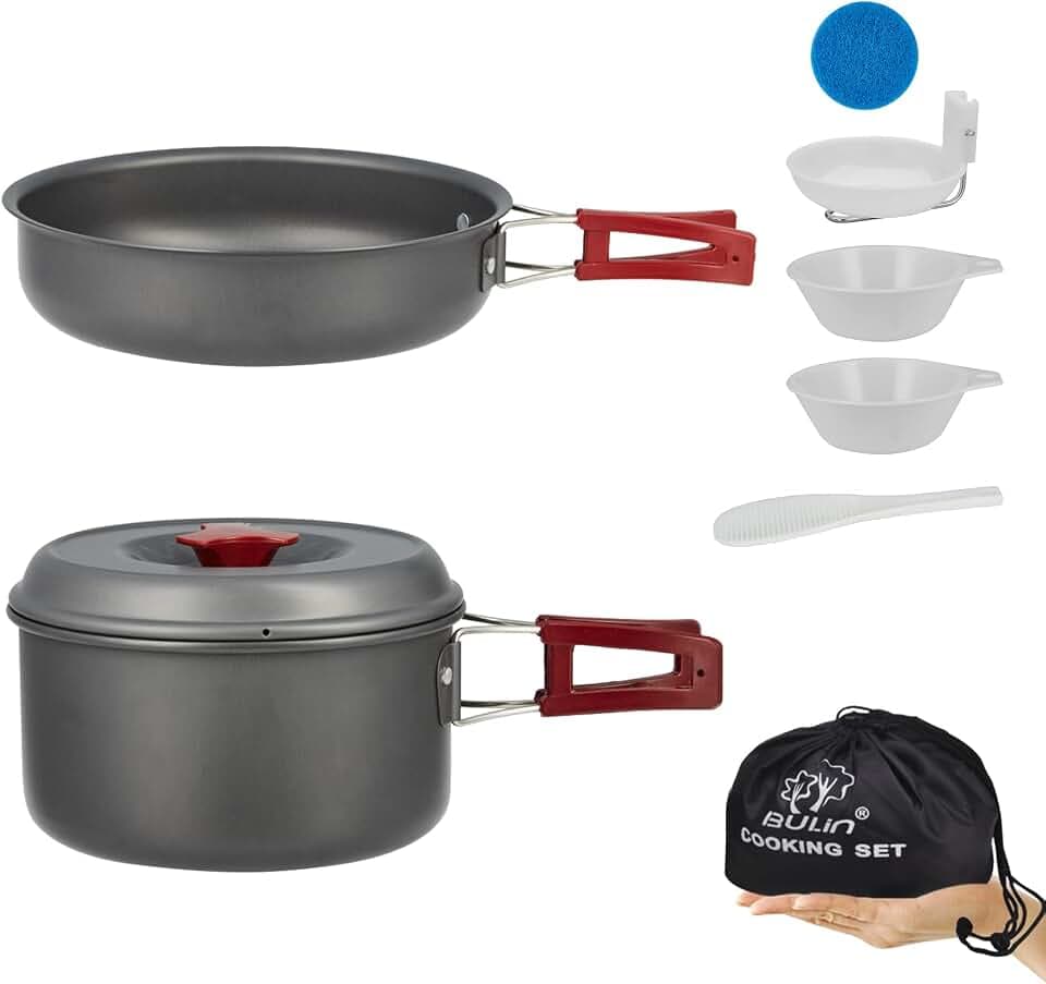 Bulin Camping Geschirr, leichtes Camping Kochset mit faltbarem Besteck