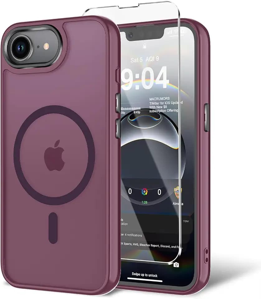 for iPhone 16E/iPhone 17E Case with Screen Protector, [Compatible with Magsafe] Ultra Slim Translucent Matte Shockproof Protection Phone Cover-Wine Red