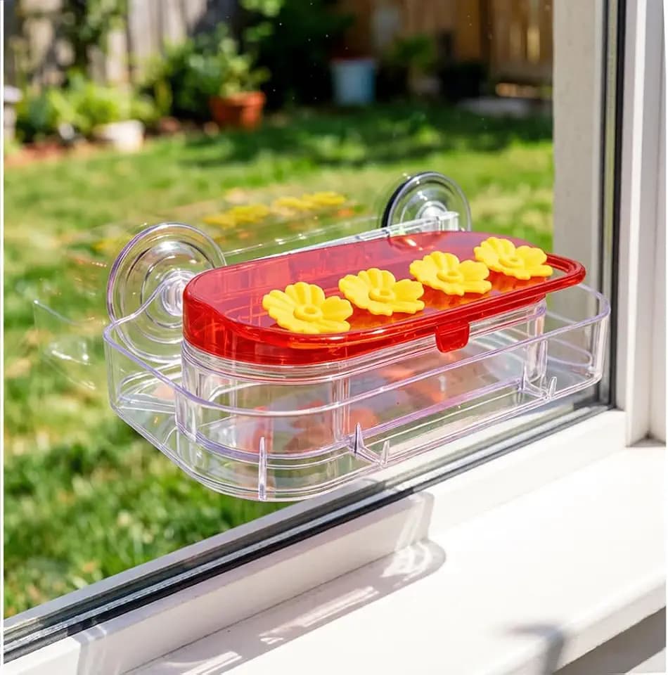 Window Hummingbird Feeder Strong Suction Cup 10oz Humming Bird Feeder with 4 Feeding Ports Easy to Clean and Refill