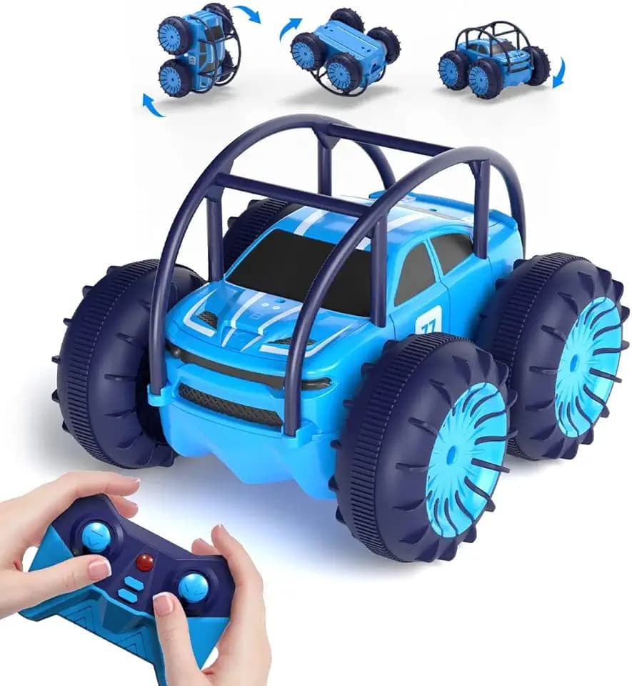 MaxTronic Amphibisches Ferngesteuertes Auto, USB-C Direktladung, Wasserdicht 4WD 15km/h 2.4G RC Auto Kein Batteriewechsel! 360° Stunt LED Licht, Geschenk Jungen Mädchen Spielzeug für Kinder 3-12 Jahre