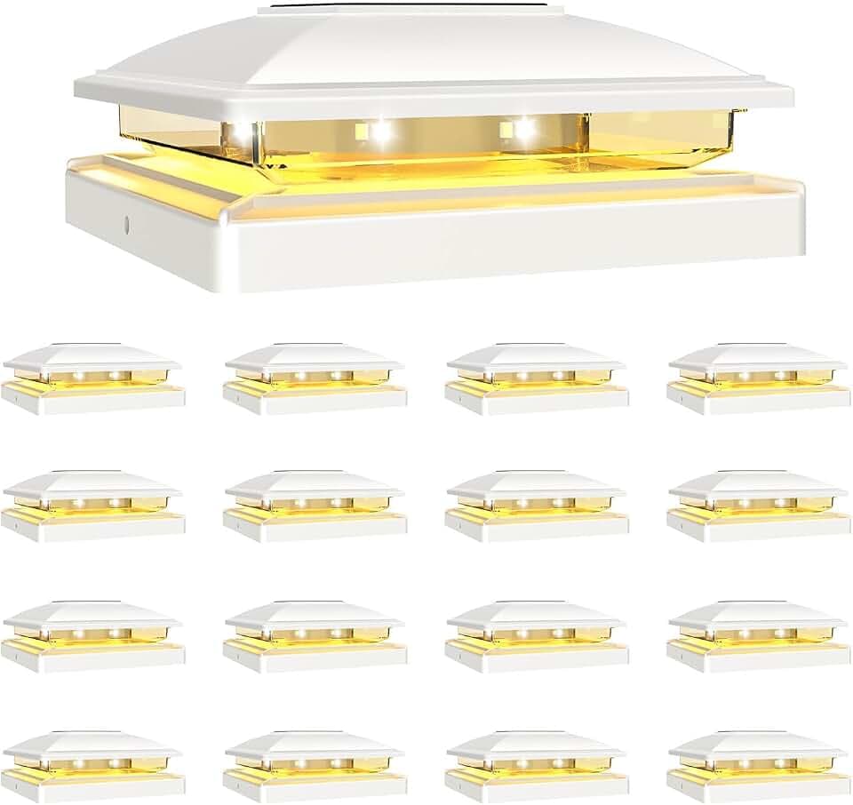 VOLISUN White Solar Post Cap Lights, Warm White Fence Lights 16 Pack