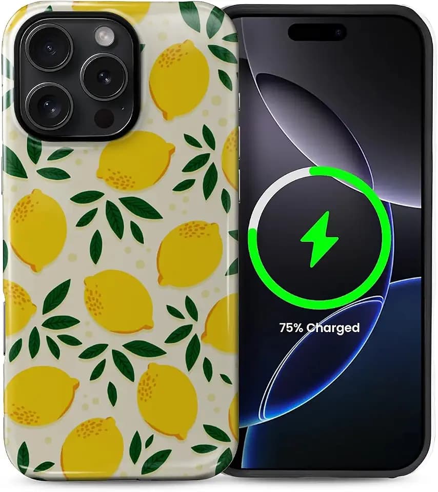 for iPhone 16 Pro Case,Compatible with MagSafe,Dual-Layer Hard Shell + Silicone Cover,Full Body Protection Shockproof Case for iPhone 16 Pro-Cute Summer Lemon