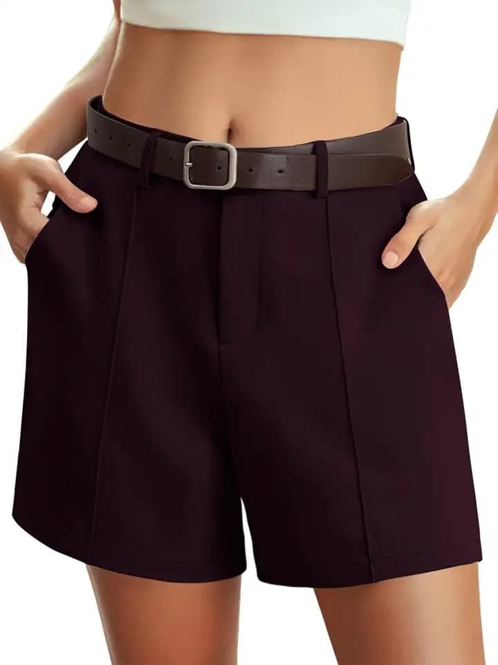 Feiersi Womens Casual High Waisted Elastic Waist Wide Leg Tailored Shorts Pleated Trendy Dressy Work Trouser Shorts
