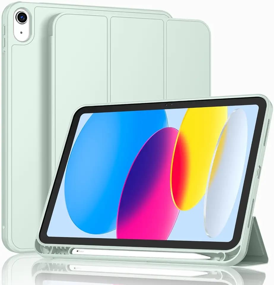 ToaPoia Case for iPad (A16) 11 Inch 2025/iPad 10th Generation 10.9 Inch 2022, Slim Trifold Stand Protective Cover with Pencil Holder and Soft TPU Back,Support Auto Sleep/Wake (Light Green)