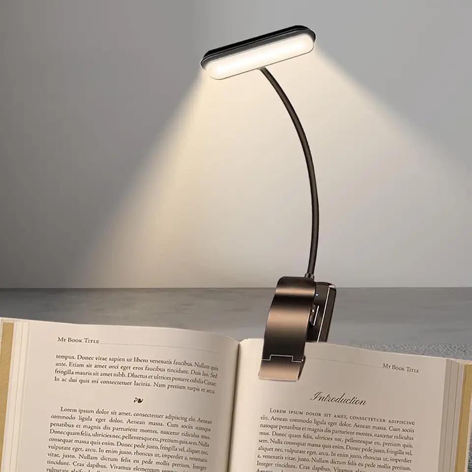 Leselampe mit Klemme – 5 LEDs, 360° flexibler Hals, USB wiederaufladbar, lange Akkulaufzeit, tragbar für Bett, Schreibtisch, Kinderzimmer & Studium (Wiederaufladbarer Akku)