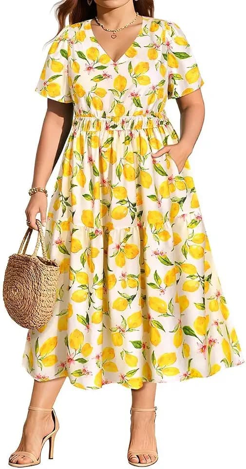 RITERA Plus Size Summer Dresses V Neck Short Sleeve Wedding Gust Dress