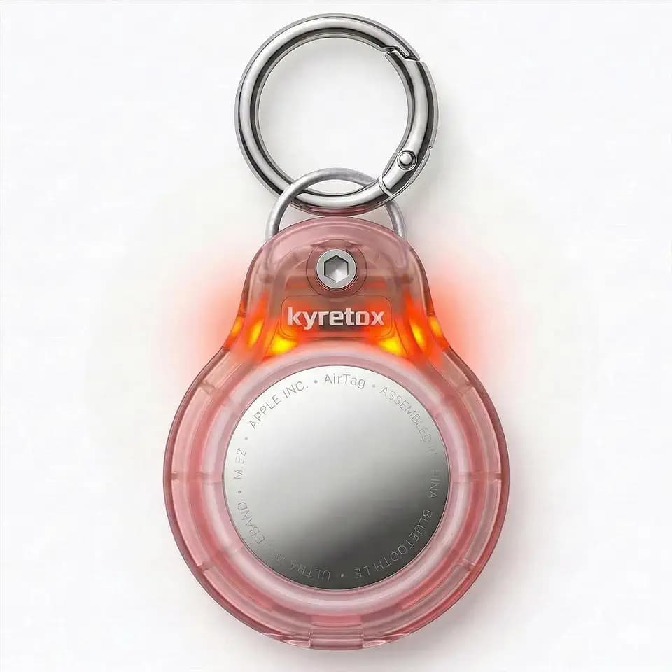 Sound-Activated LED Case for AirTag 2nd & 1st Gen, Flashing Light Up AirTag Holder Keychain, Night-Visible Tracker Cover for Easy Finding (1-Transparent Pink)