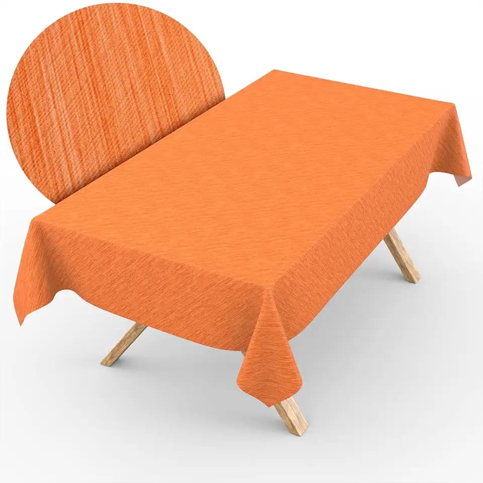 Tischdecke abwaschbar Wachstuch Wachstuchtischdecke Gartentischdecke Leinen-Optik Pflegeleicht Wasserabweisend 240 x 140cm (Rechteckig) Orange Schnittkante