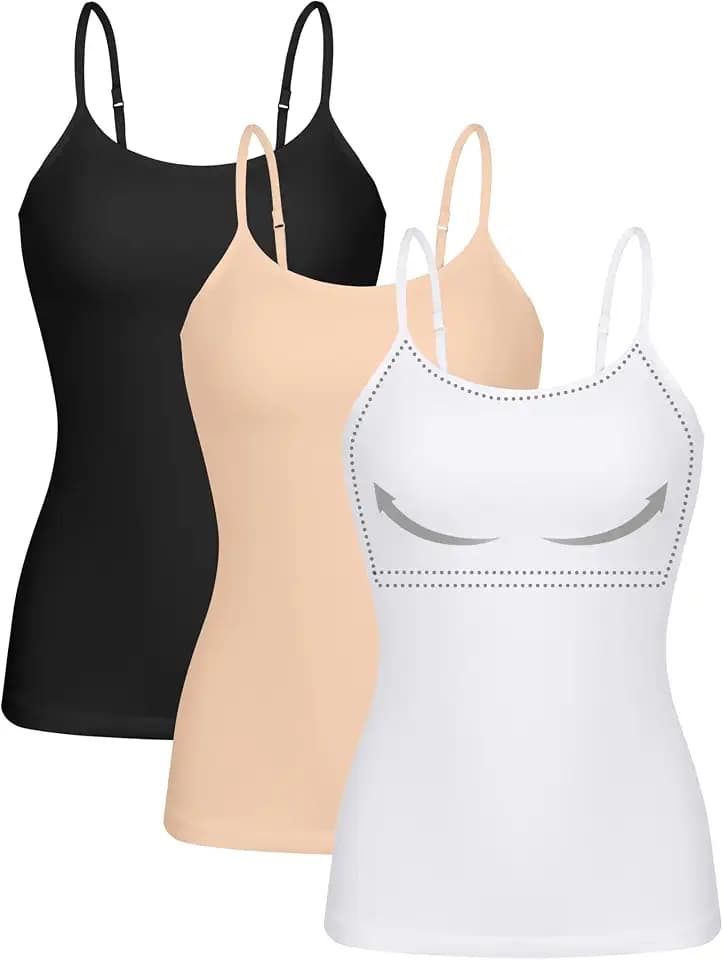 ATTRACO Women 3 Pack Cotton Camisoles Shelf Bra Adjustable Spaghetti Strap