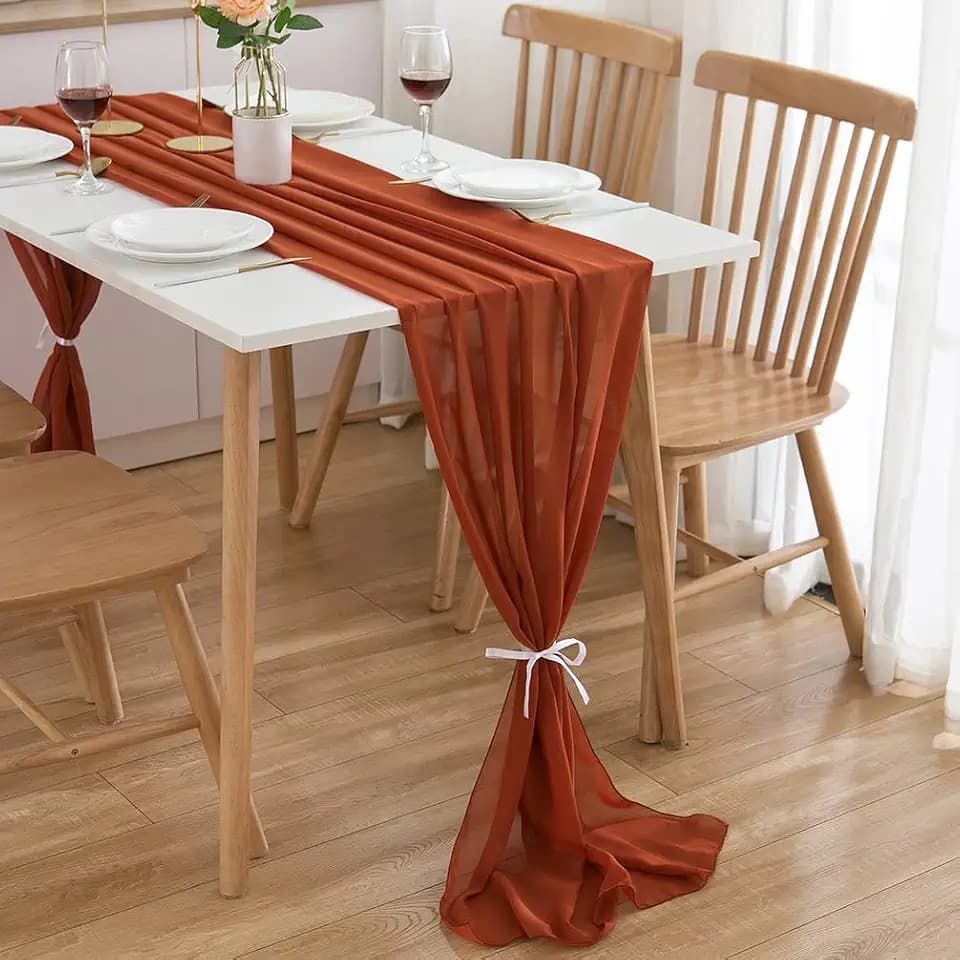 CHUQING Tischläufer Herbst,Chiffon Tisch läufer,70x300 cm Rostrot Herbstlich Tischband 3m Table Runner,Terrakotta