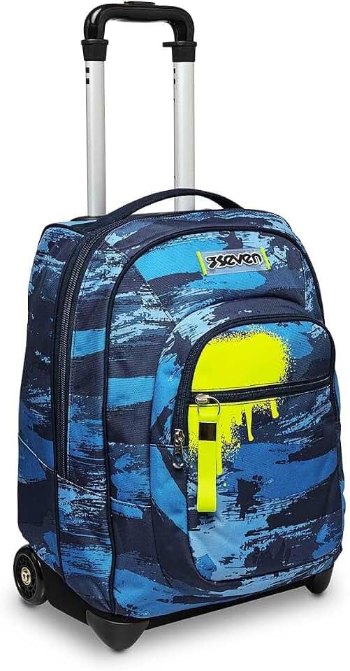 Seven Schulranzen mit Rollen, Schulrucksack jungen 1. klasse, Rucksack mit Trolley Funktion, 2 in 1 Trolley, blau