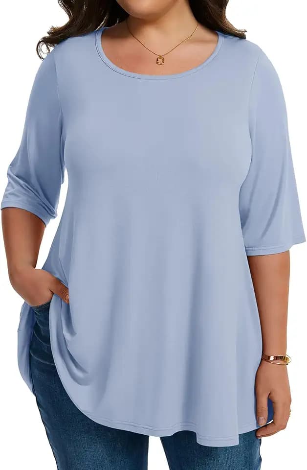 LARACE Elbow Sleeve Plus Size Tops Spring Summer Fall Tunic Shirt for Women