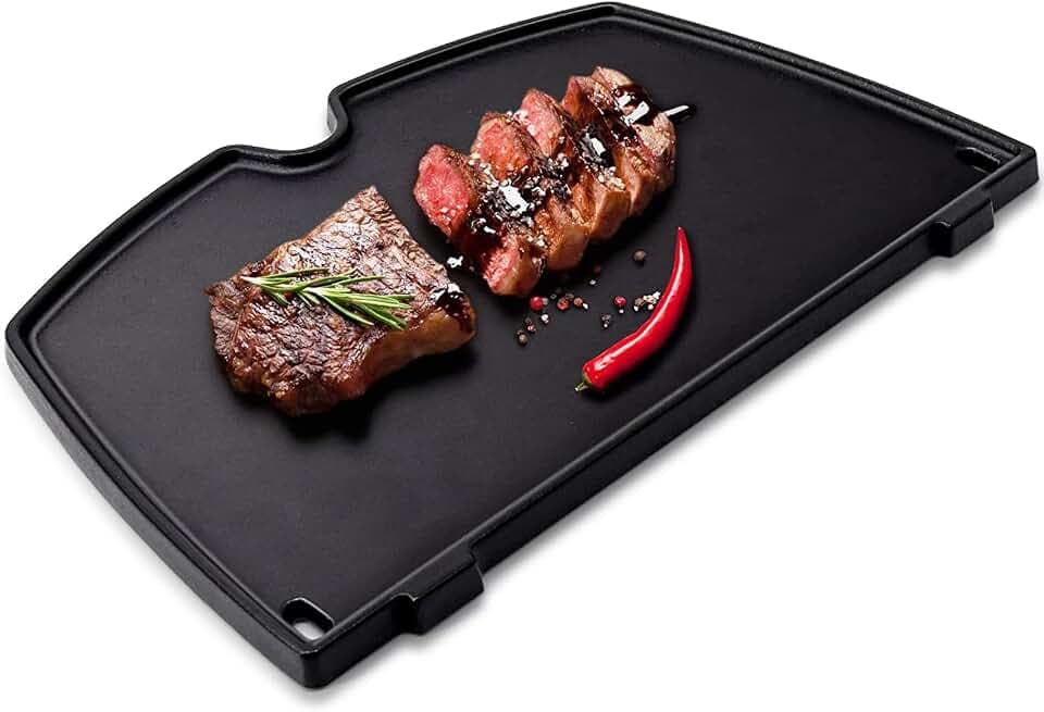 6558 Grillplatte Gusseisen für Weber Q100, Q120, Q1000, Q1200 Series Gasgrill, 32 x 22CM Gussplatte Ersatzteile für Weber Gasgrills, Grill Griddle Plancha für Q140, Q1400 Series, Bratpfanne Zubehör