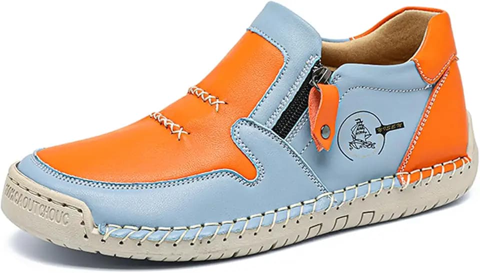 Women's Leathe Slip On Mid-Cut Loafers Side Zipper Fashion Lightweight Soft Sole Casual Walking Flat Shoes for Work Commuting Leisure Daily