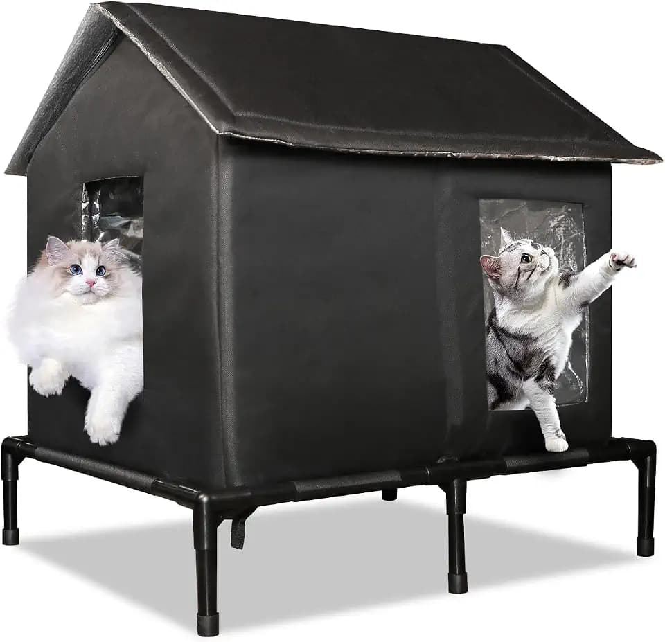 Outdoor Cat House for Feral Cats, Weatherproof Stray Cat Shelter
