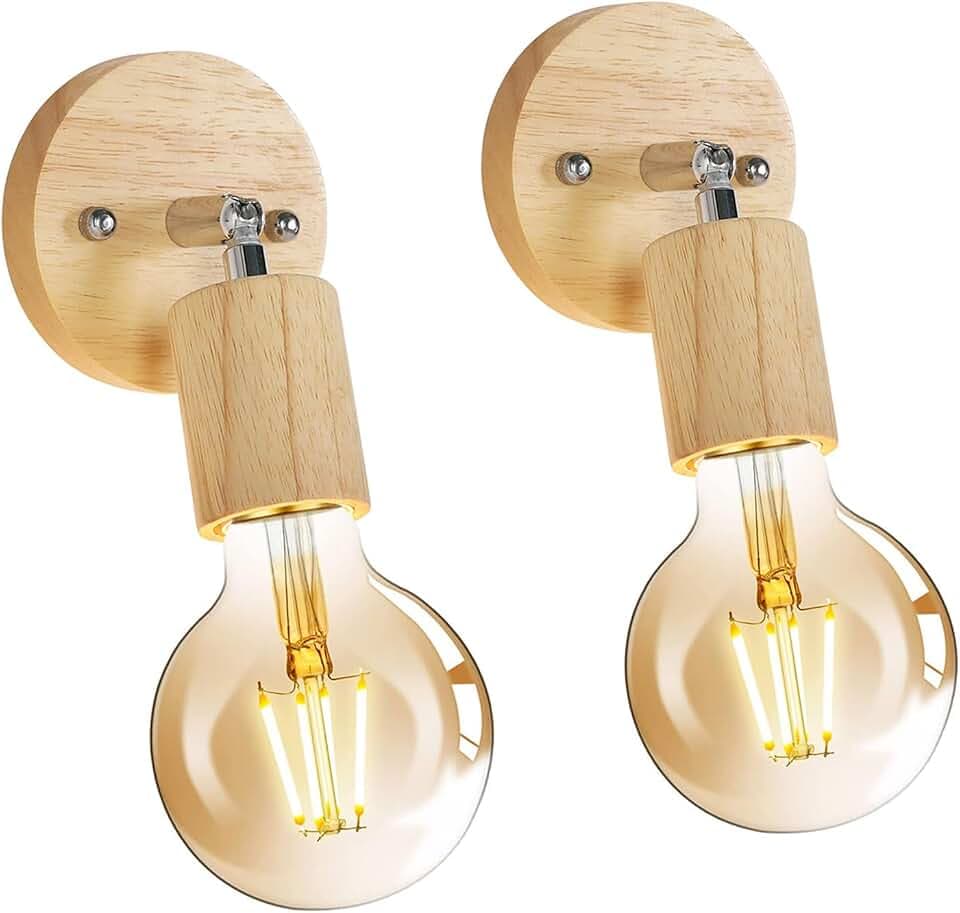 Wandleuchte innen holz E27, 2 Stück, 350° Drehbar