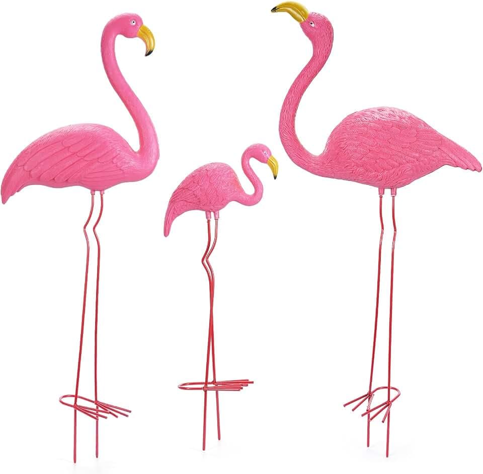 Ohuhu Family Flamingo Yard Ornaments, Set of 3 (32", 31", 19"), Pink