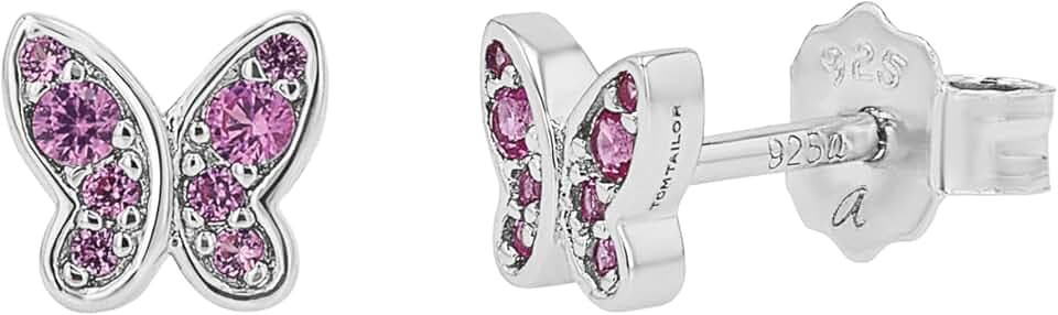 TOM TAILOR - Mädchen Ohrringe 925 Silber - mit Zirkonia Stein - Schmetterling Ohrstecker