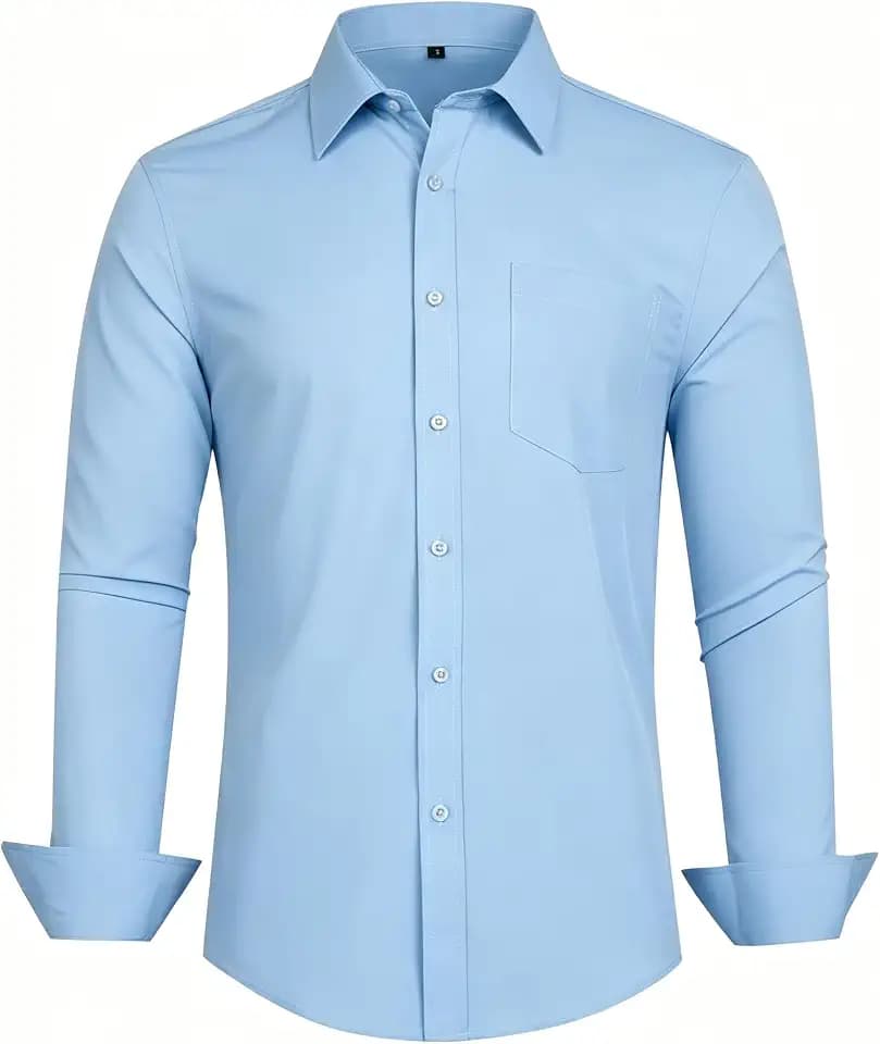 Men Button Down Dress Shirts Long Sleeve Casual Regular Fit Stretch Dress Shirt with Pocket Solid