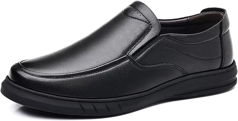 Men's Leather Classic Penny Loafers Casual Comfortable Soft Flat Moccasins Non-Slip Slip-On Platform Work Business Formal Shoes for Daily Walking Driving