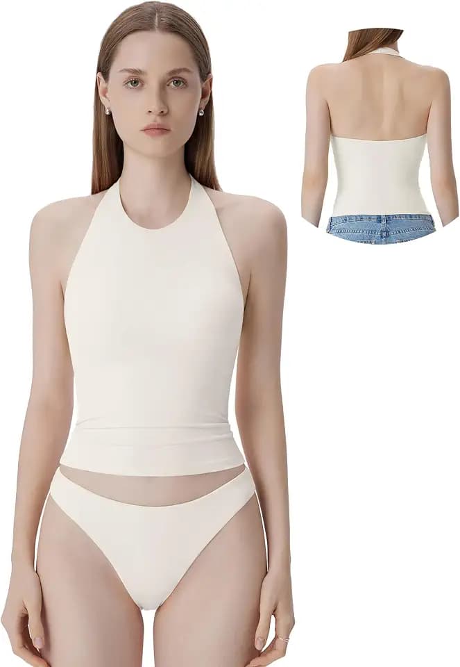 SUUKSESS Women Halter Padded Tank Tops Double Lined Backless Summer Going Out Tops