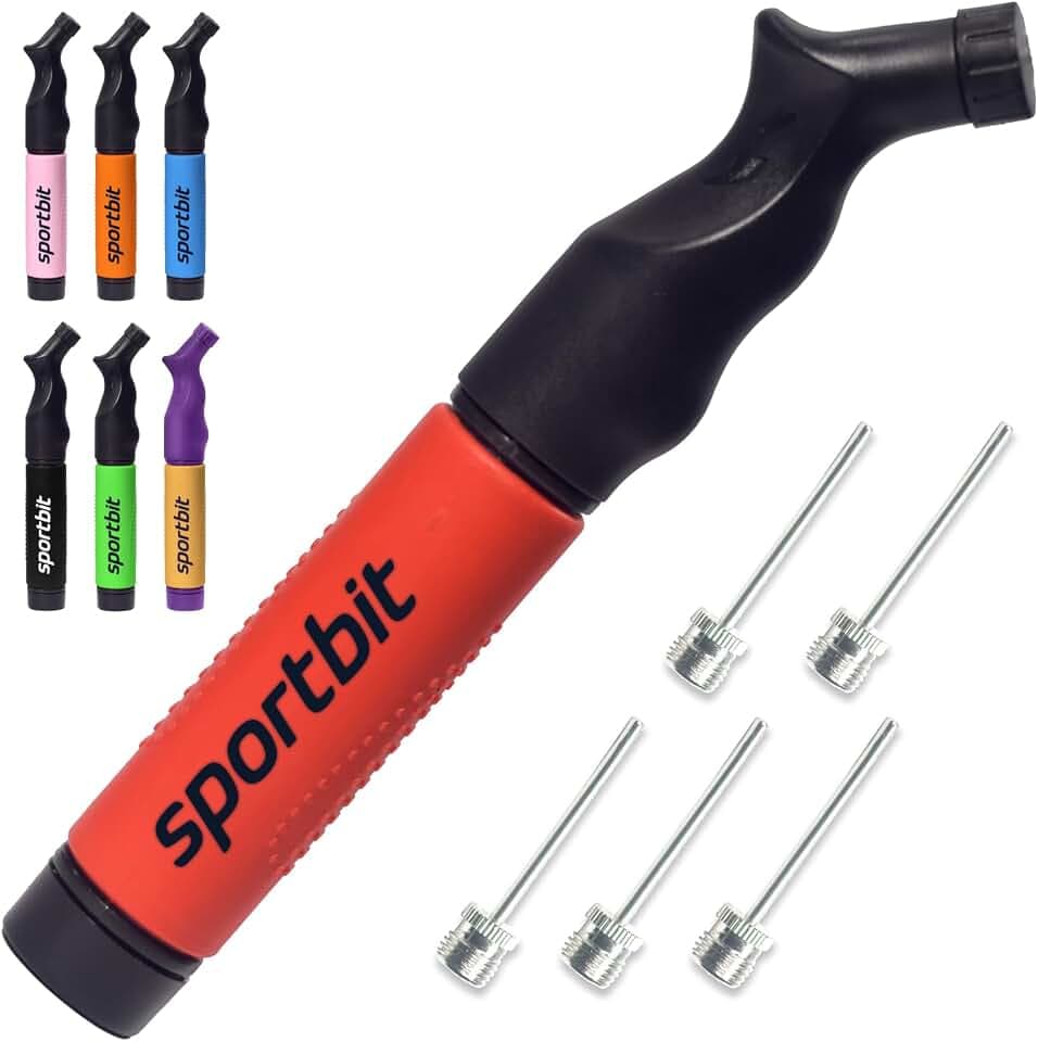 SPORTBIT Ballpumpe mit 5 Nadeln Set - Handpumpensystem zum Aufpumpen - Passt für jeden Sportball Volleyball Basketball Fußball Gymnastik Soccer Ball, Aufblasgerät Luftpump