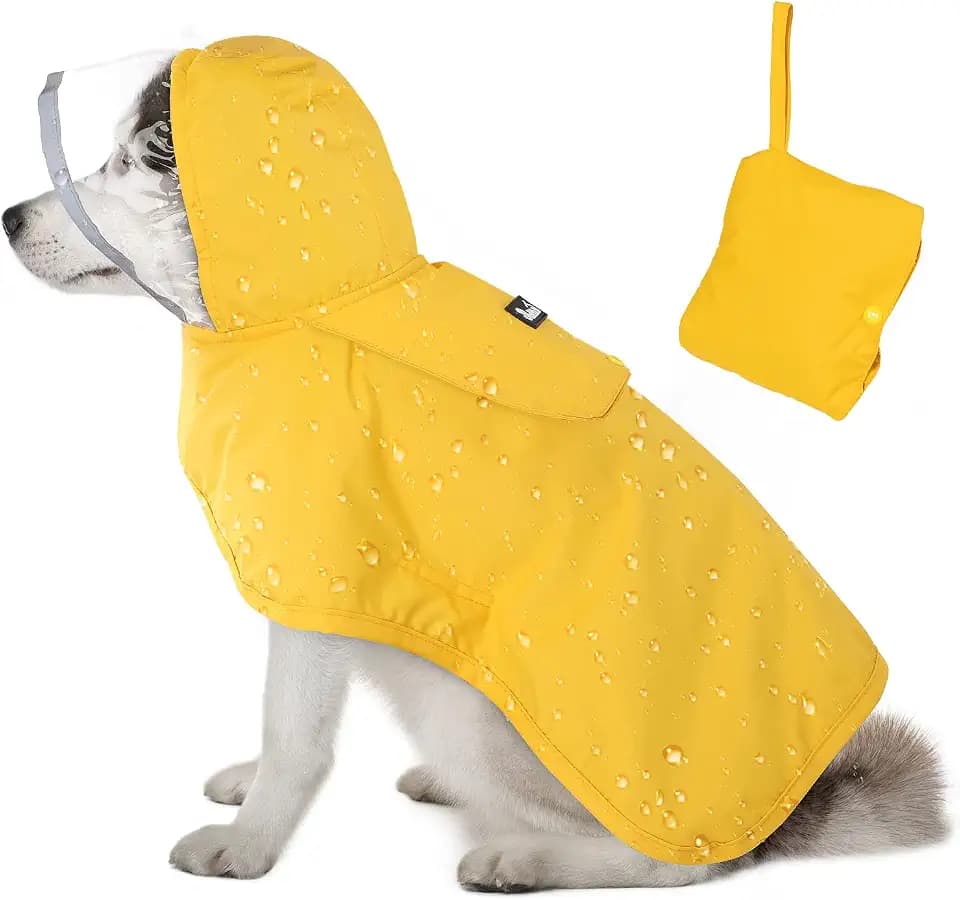 Lukovee Dog Raincoat, Waterproof Rain Jacket, Clear Hood & Reflective Rim