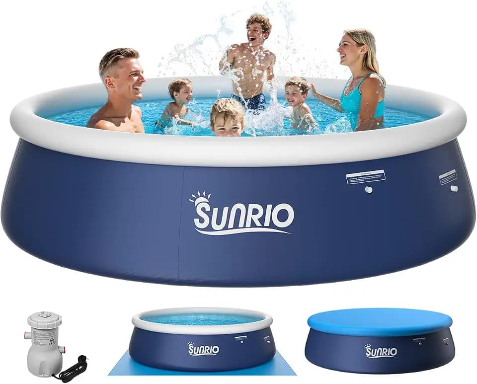 10ft x 30in Round Inflatable above Ground Swimming Pool Fast Easy to Set Up Blow Up Pool Set with 530 GPH Filter Pump for Summer Outdoor Garden Backyard Childen Adults, Dark Blue(+Pump)