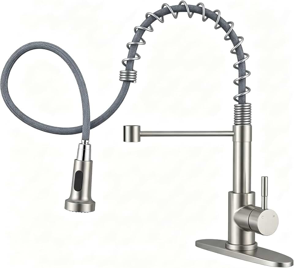 Hiqufet Kitchen Faucet with Pull Down Sprayer, High Arc Single Handle Kitchen Sink Faucet for Pot Filler, Single Hole Single Handle Stainless Steel Bar Sink Faucets