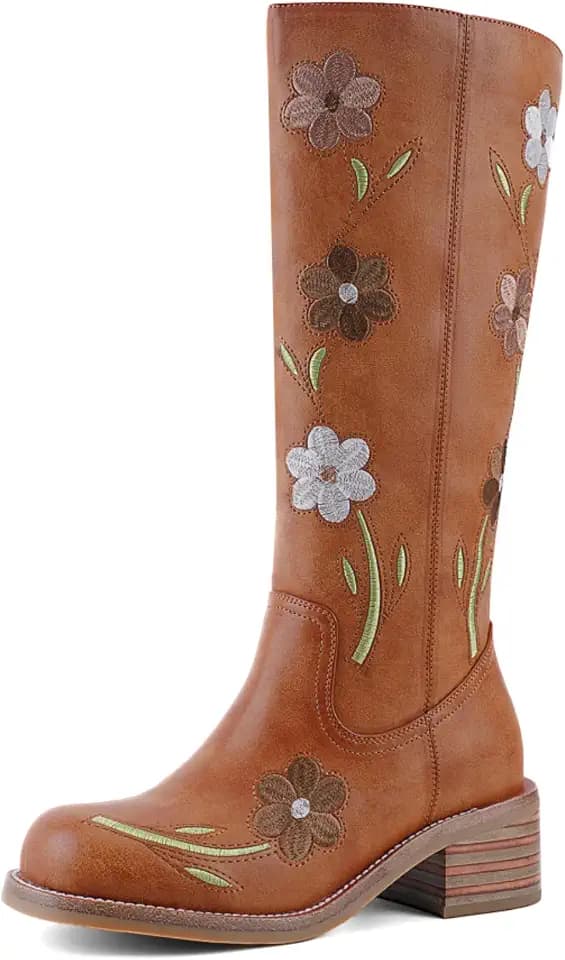 VBDB Women's Knee High Boots Square Toe Chunky Block Heel Long Boots for Women Comfortable Low Heel Womens Boots