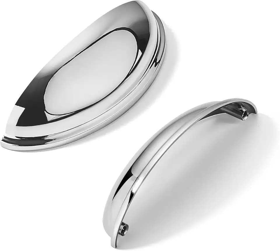 khtumeware 2 Pack 4" Drawer Pulls Polished Chrome Cabinet Cup Pulls Kitchen Hardware Cabinet Handles Drawer Handles Knobs 4 inch Hole Center