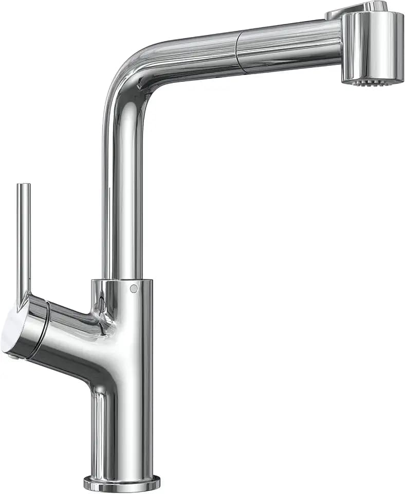 Wasserhahn Küche Ausziehbar, Hochdruck Küchenarmatur mit Brause, 360° Drehbar mit 2 Wasserstrahlarten, Mischbatterie mit DVGW-Zertifizierung, Armatur Küche (Chrom)