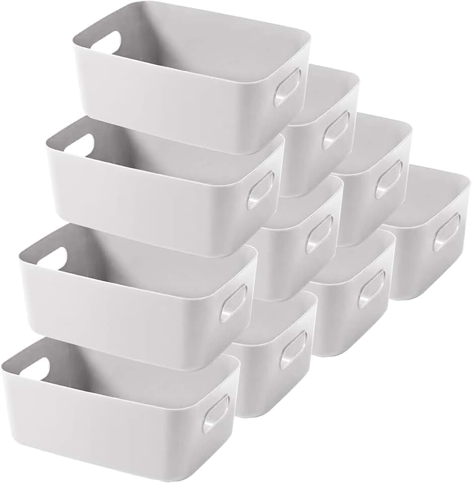 LYLIDIA 10 Stück Aufbewahrungsbox Kunststoff Aufbewahrungskorb mit Griffen Küchenschrank Organizer Box Körbe Aufbewahrung Kunststoffbox für Badezimmer Regal Kunststoffbox